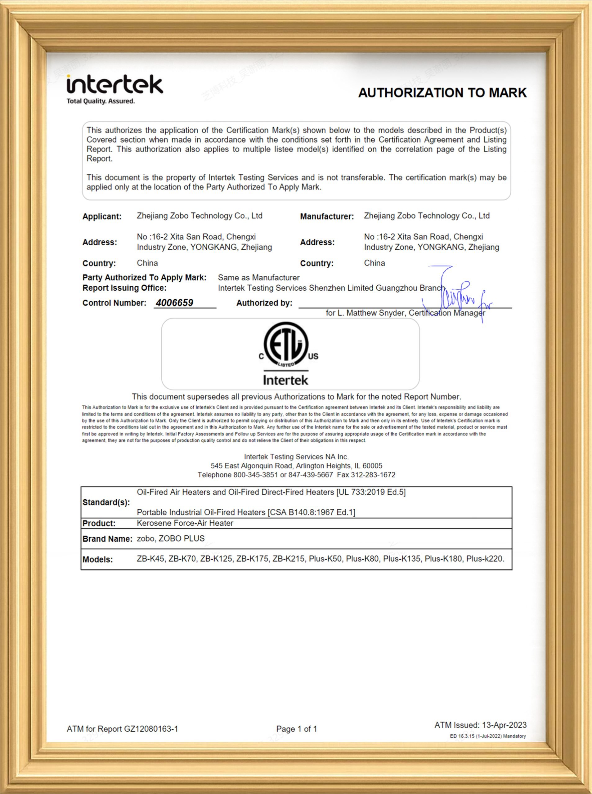 ETL Certificate