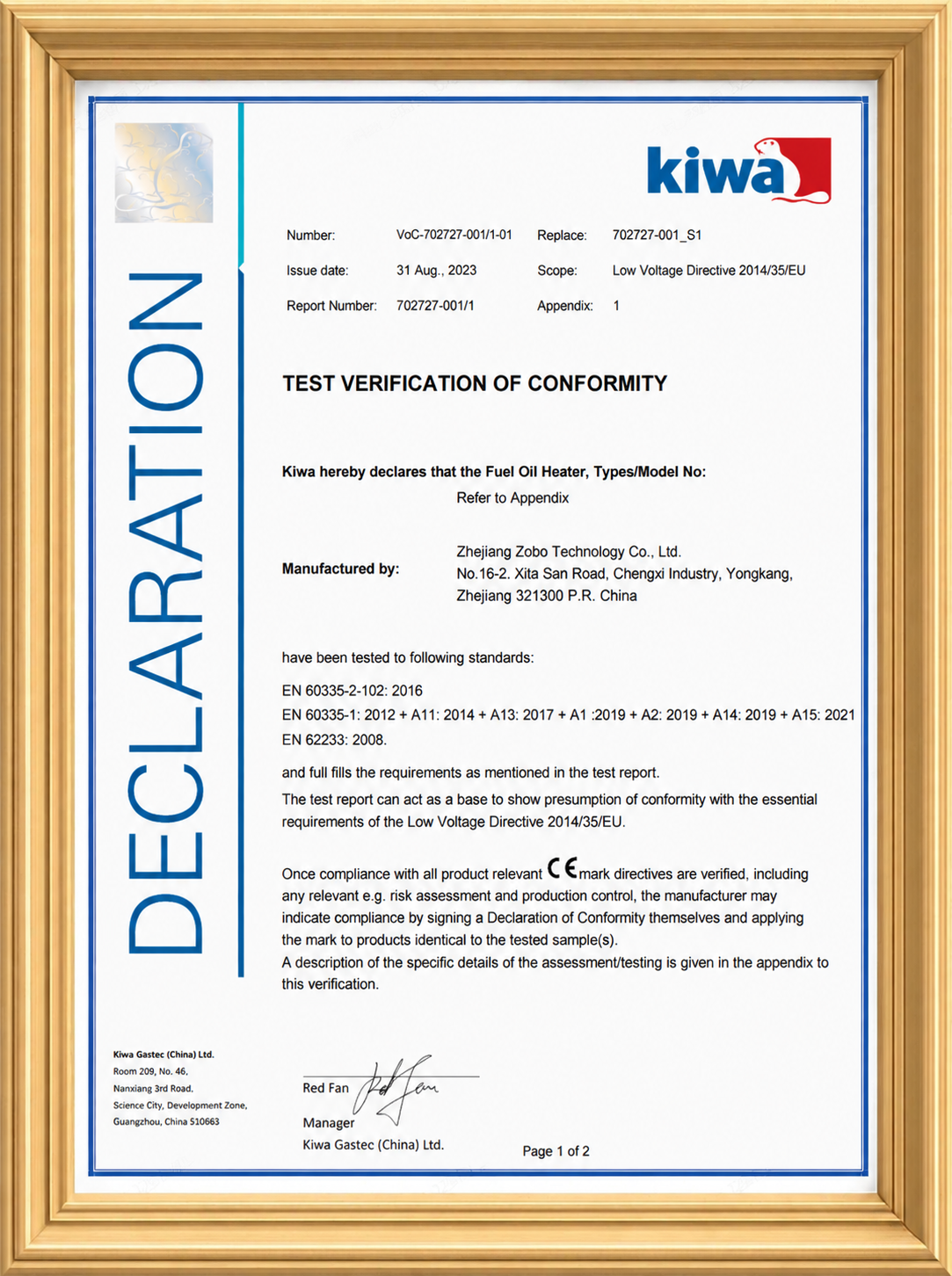 LVD certificate